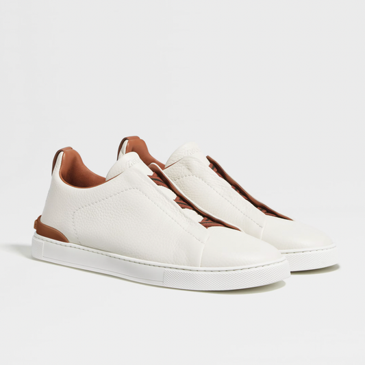 Zegna Off white deerskin triple stitch sneaker