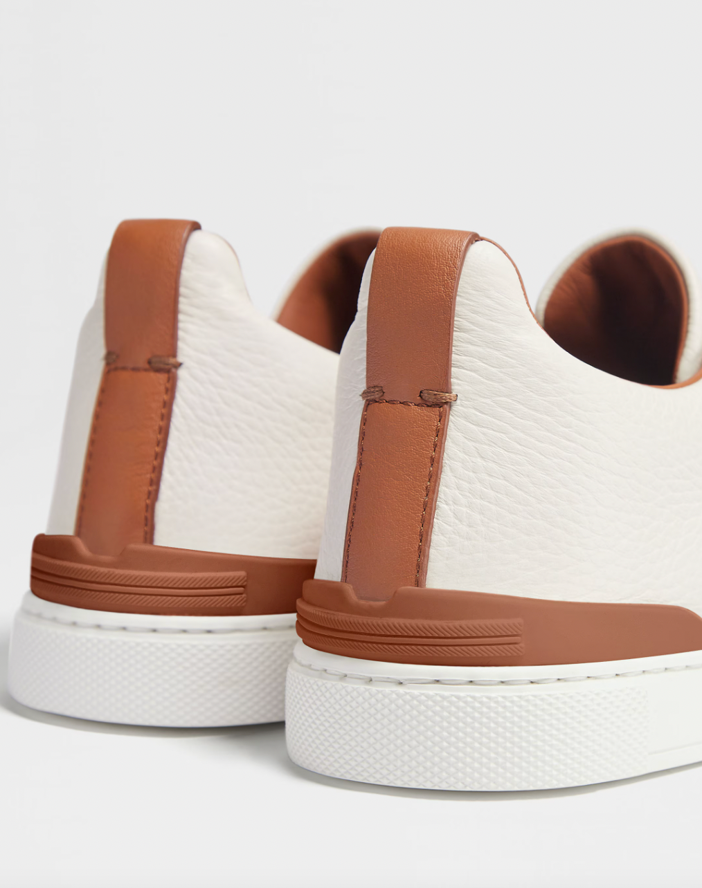 Zegna Off white deerskin triple stitch sneaker