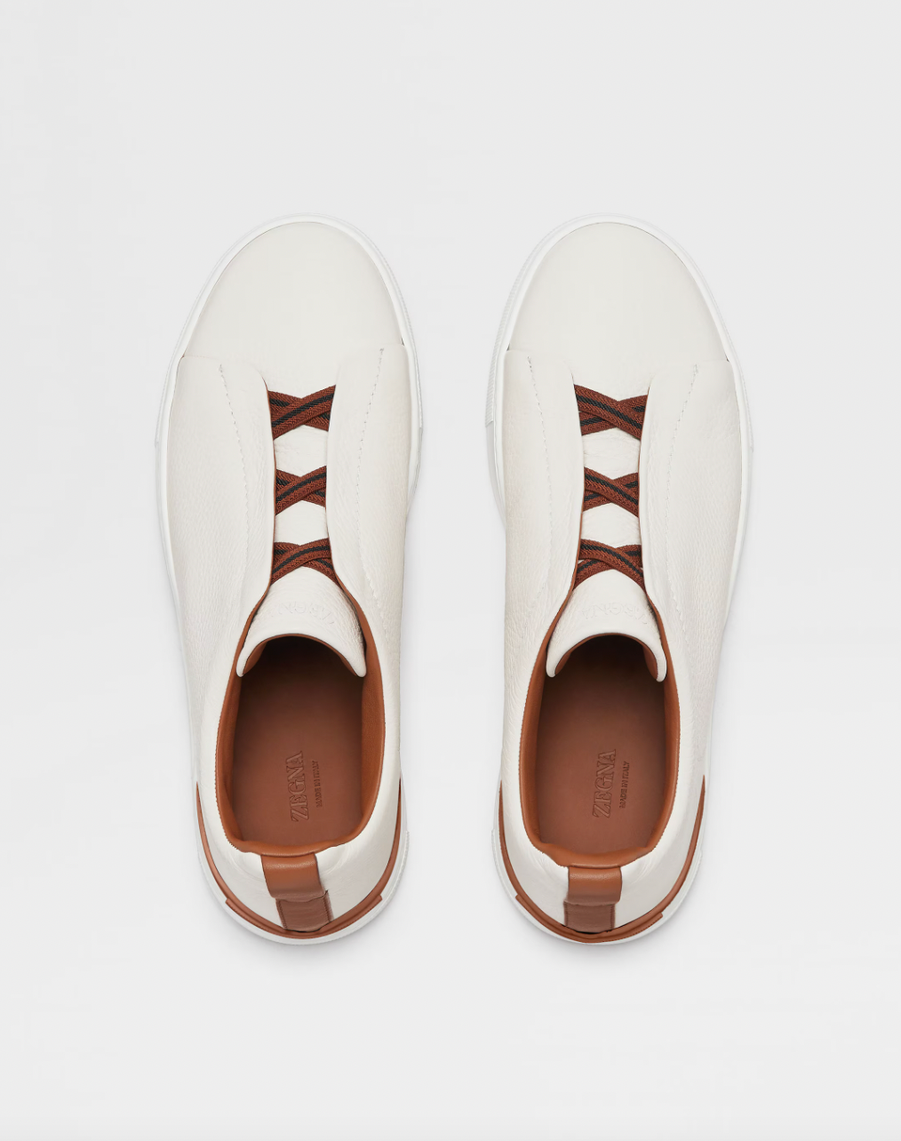 Zegna Off white deerskin triple stitch sneaker
