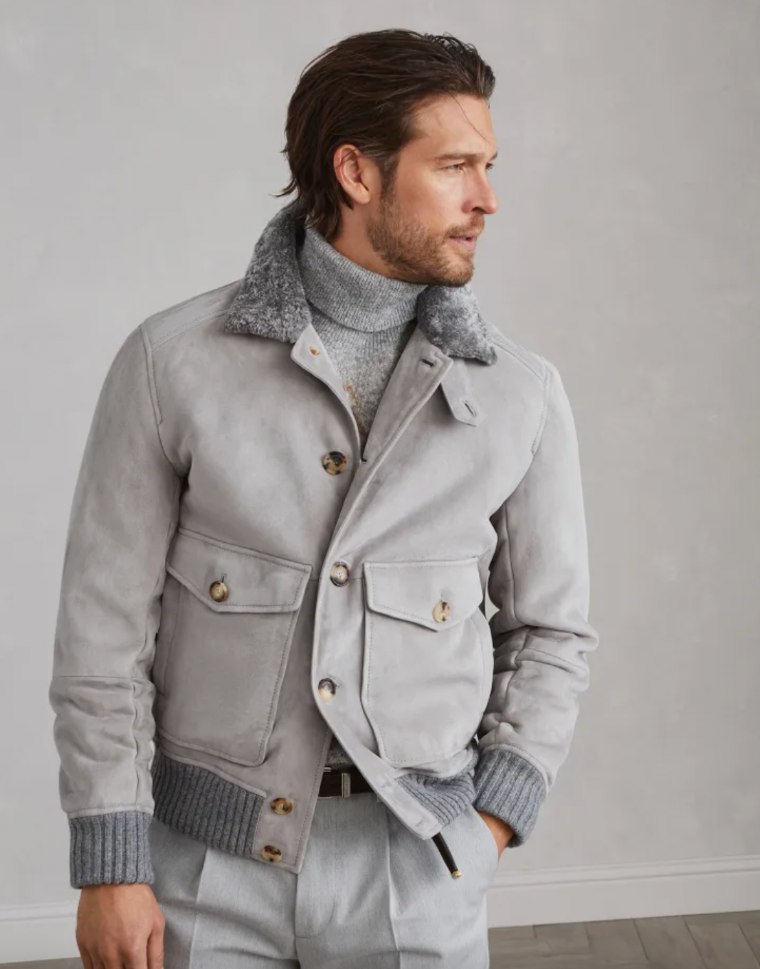 Brunello Cucinelli Suede Shearling outerwear jacket