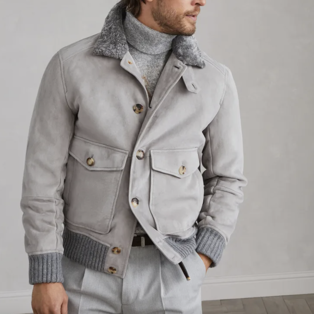 Brunello Cucinelli Suede Shearling outerwear jacket