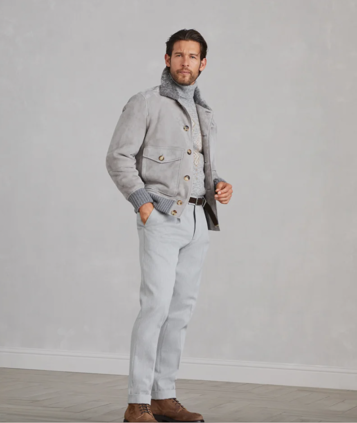 Brunello Cucinelli Suede Shearling outerwear jacket