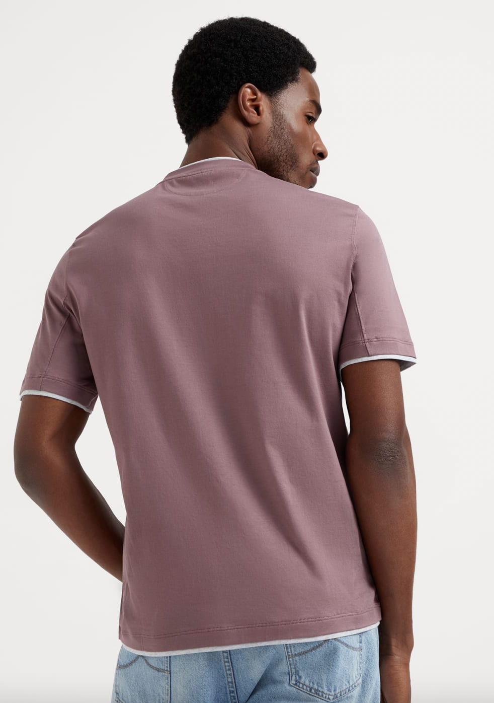 Brunello Cucinelli cotton jersey crew neck t-shirt with faux layering/Light purple