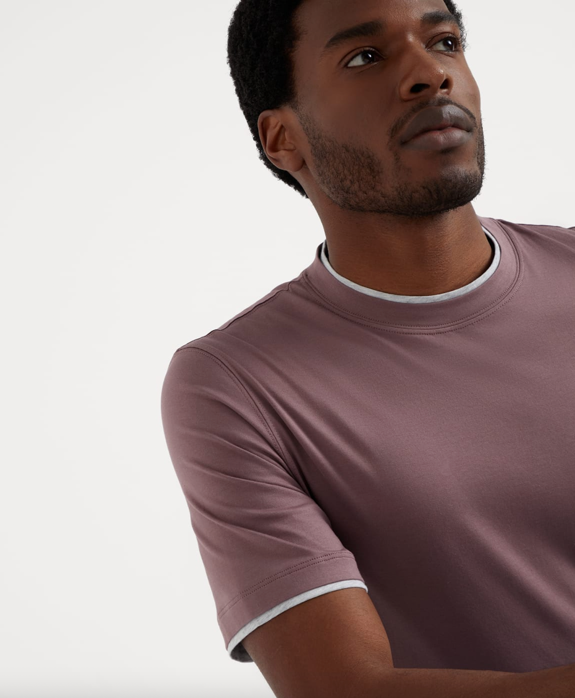 Brunello Cucinelli cotton jersey crew neck t-shirt with faux layering/Light purple