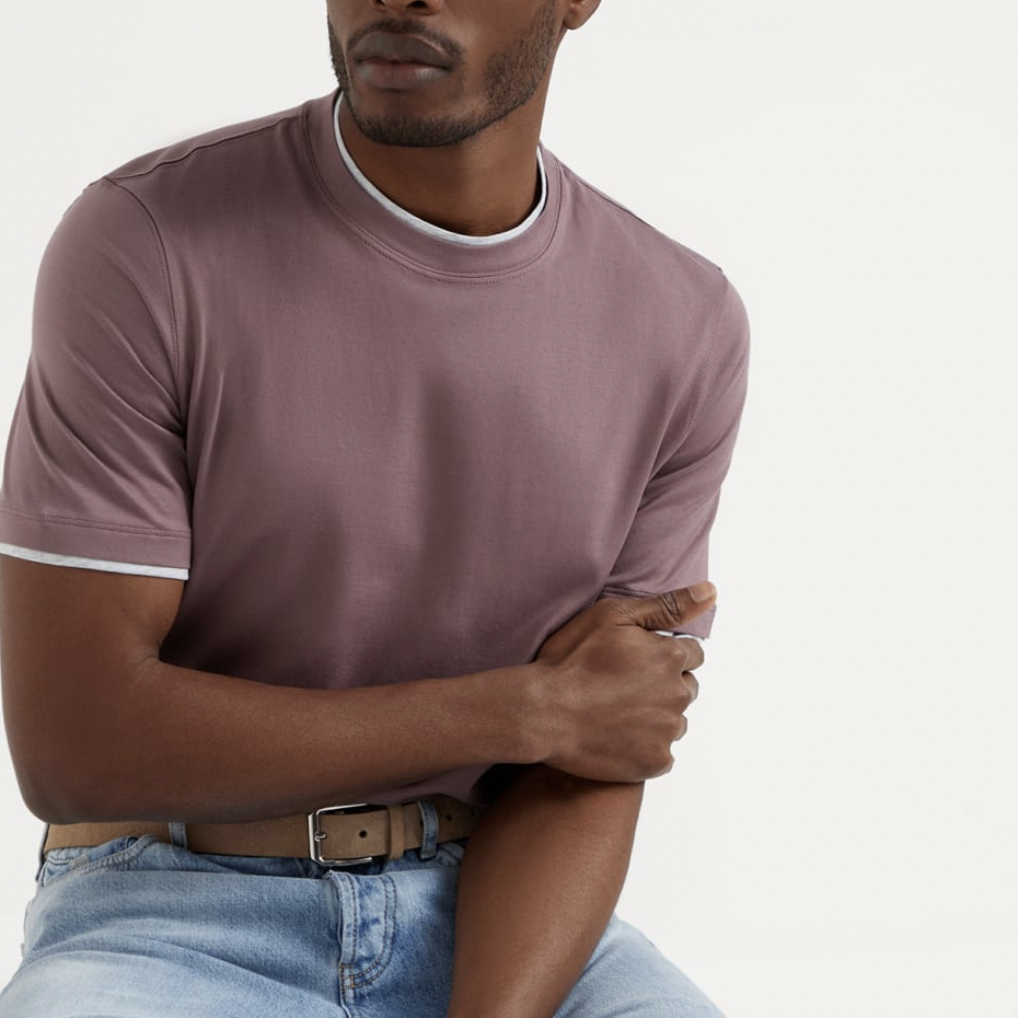 Brunello Cucinelli cotton jersey crew neck t-shirt with faux layering/Light purple