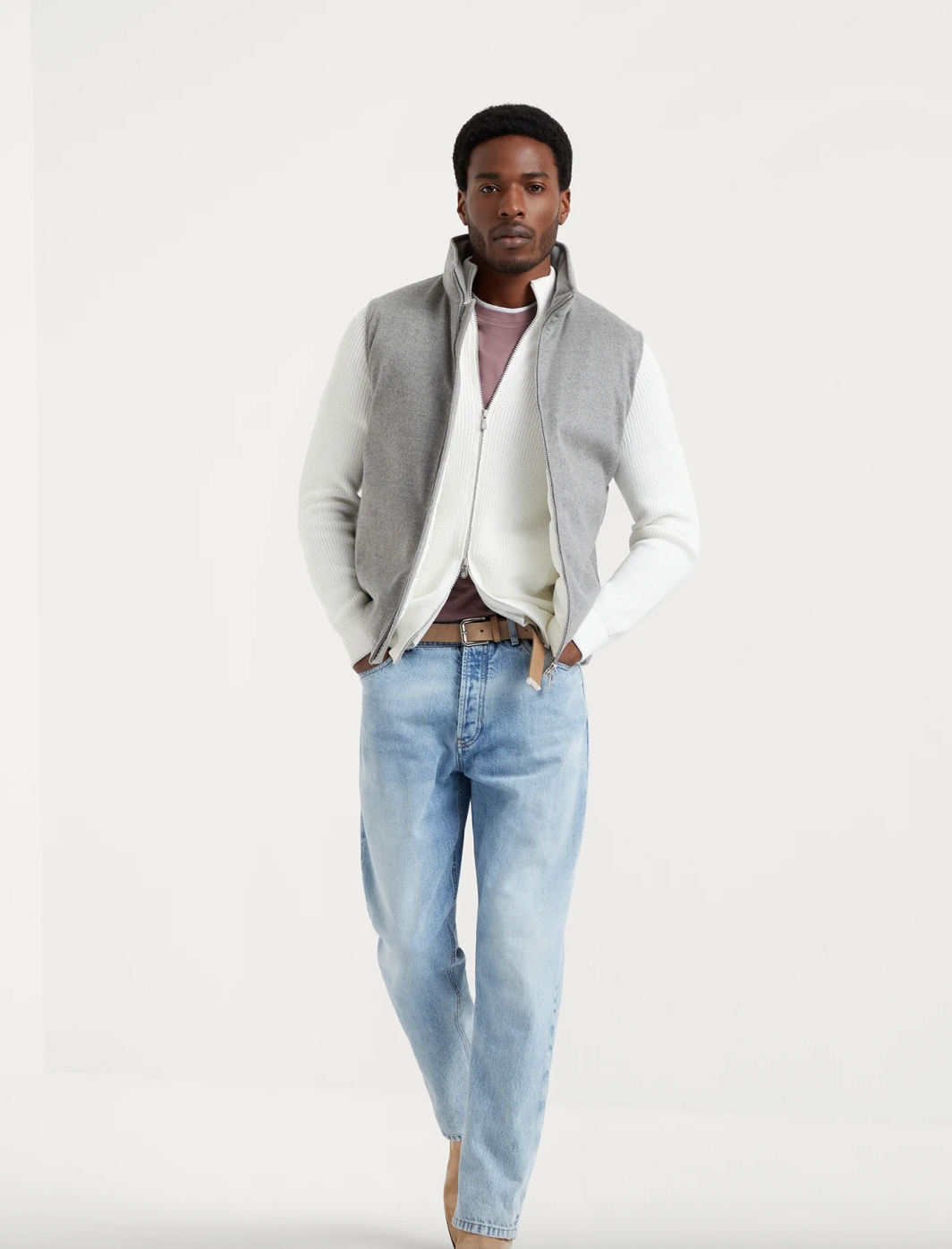Brunello Cucinelli cotton jersey crew neck t-shirt with faux layering/Light purple