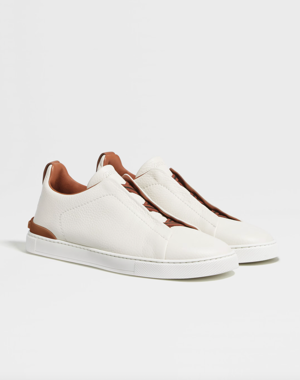 Zegna Off white deerskin triple stitch sneaker