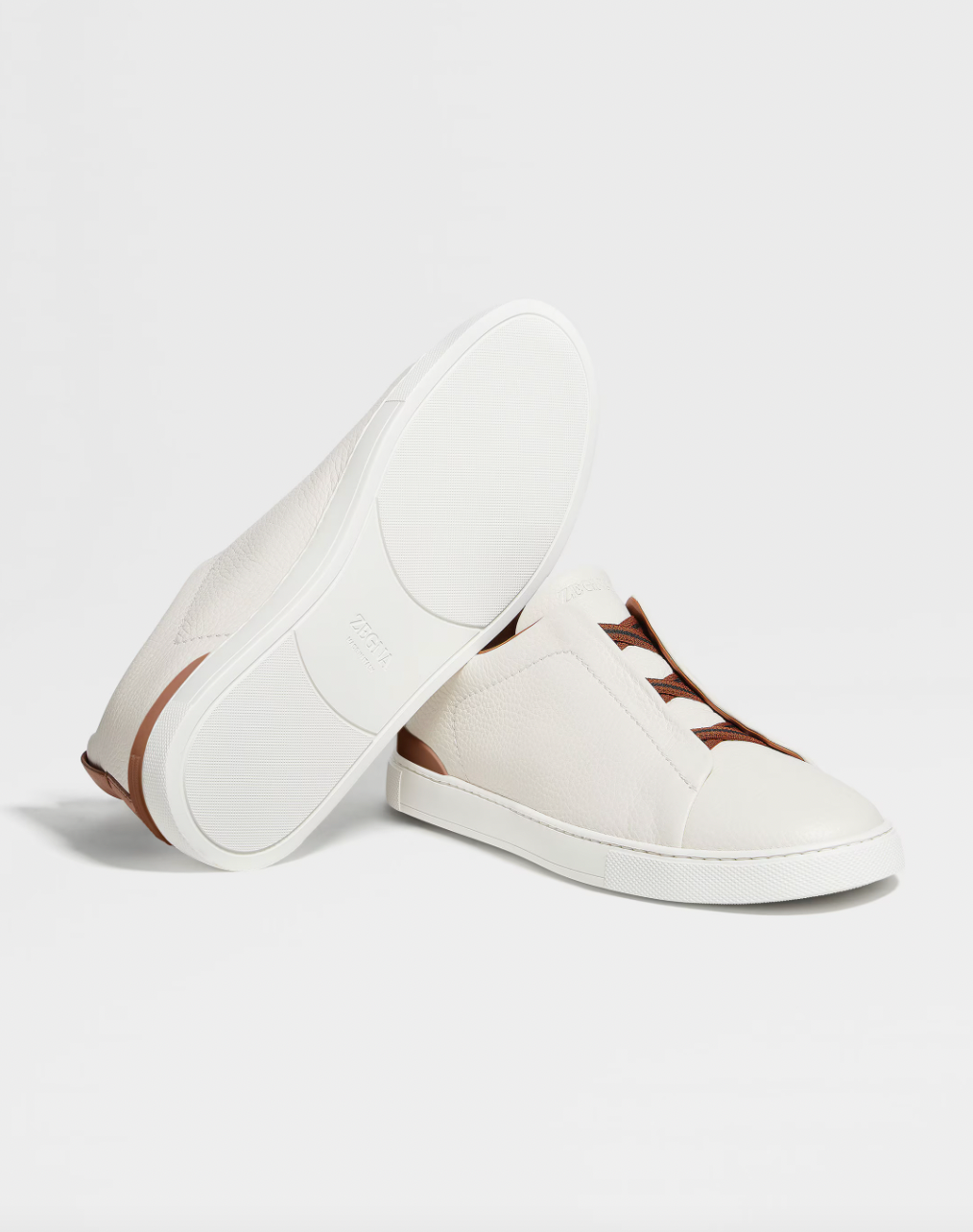 Zegna Off white deerskin triple stitch sneaker