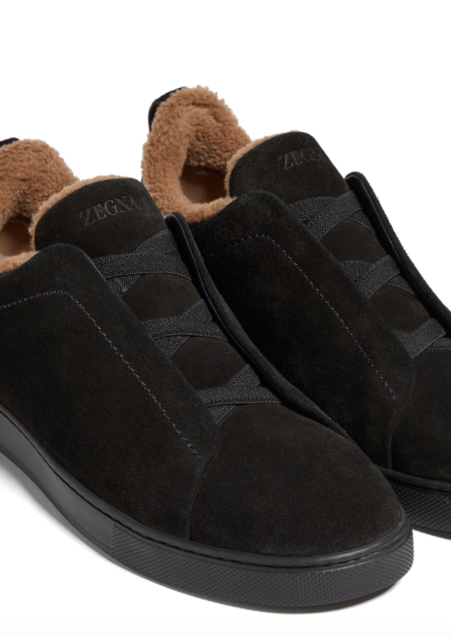 Zegna Suede Shearling-linded Triple Stitch Sneaker