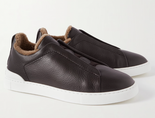 Zegna Leather Shearling-lined Triple Stitch Sneaker