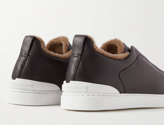 Zegna Leather Shearling-lined Triple Stitch Sneaker