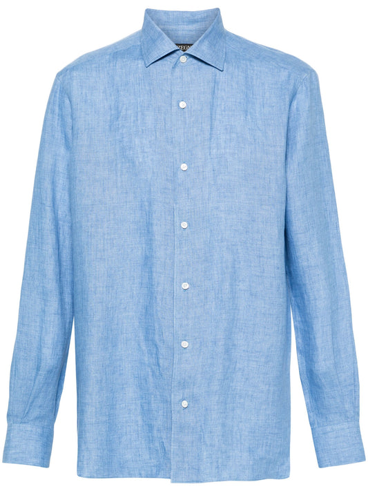 Zegna Linen Long Sleeved Shirt Blue