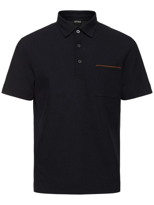 Zegna short sleeve polo t-shirt - Navy Blue